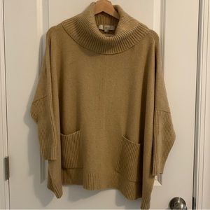 NWOT LOFT pocket poncho sweater camel tan. Size L